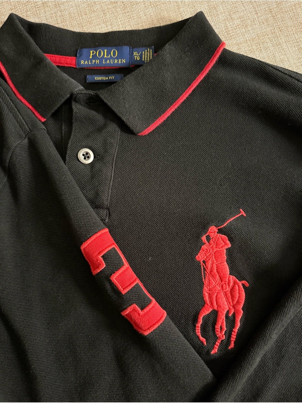 Polo Ralph Lauren Men’s XL Big Pony Custom Fit Long Sleeve Polo Black Red